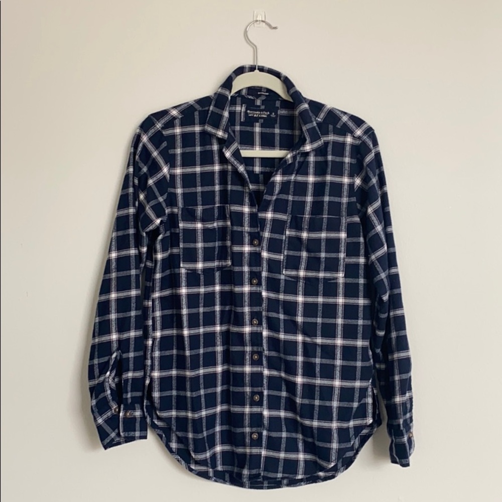 A&F Soft Boyfriend Flannel, Blue, Small